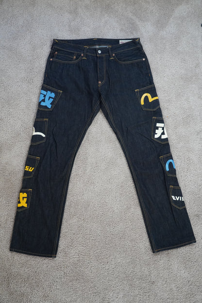 Evisu Logo-Print Multi-Pockets Regular-Fit Denim Jeans