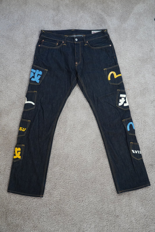 Evisu Logo-Print Multi-Pockets Regular-Fit Denim Jeans