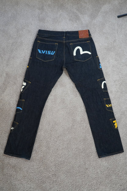 Evisu Logo-Print Multi-Pockets Regular-Fit Denim Jeans